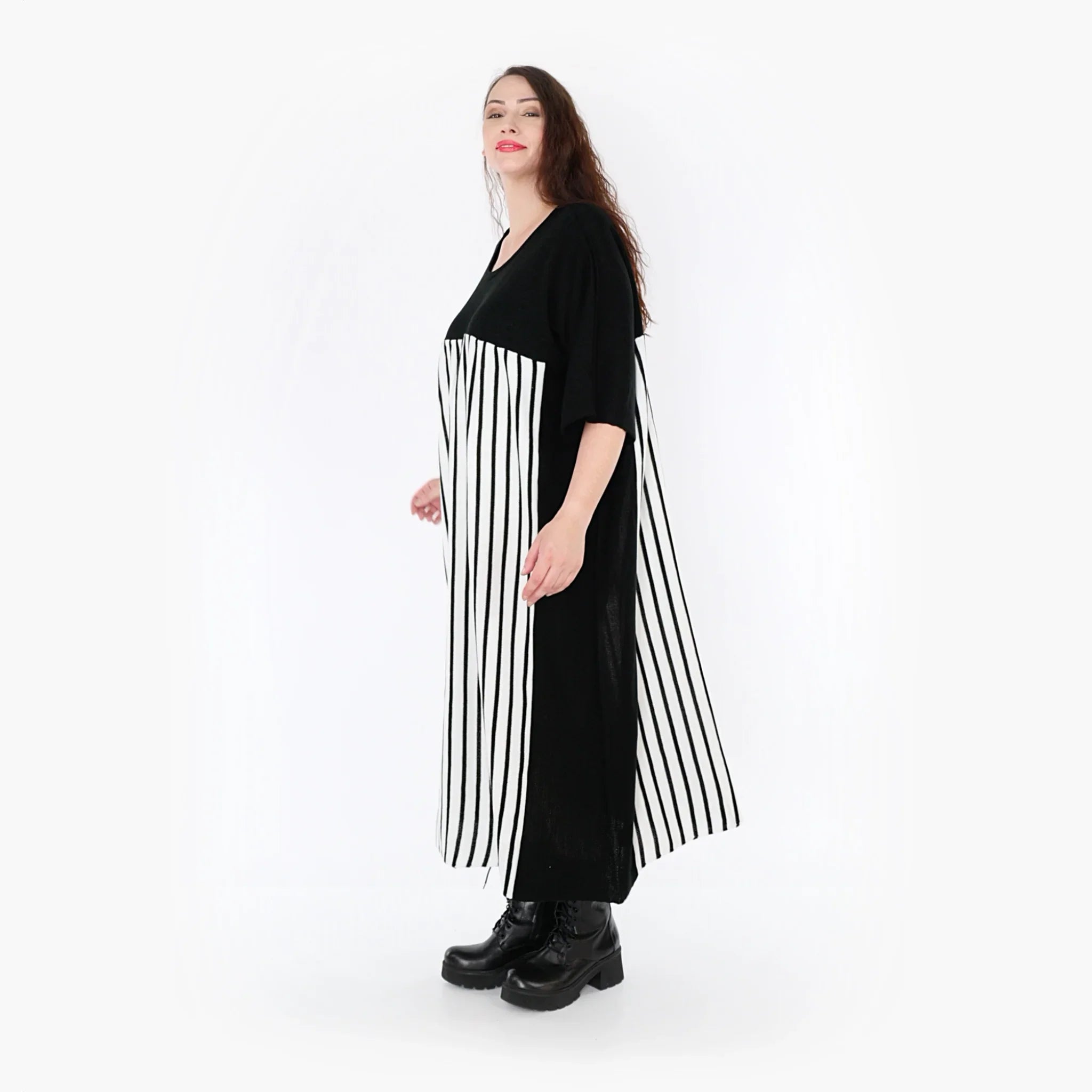 AKH Fashion Kleid 2403 Warmy, Schwarz/Weiß