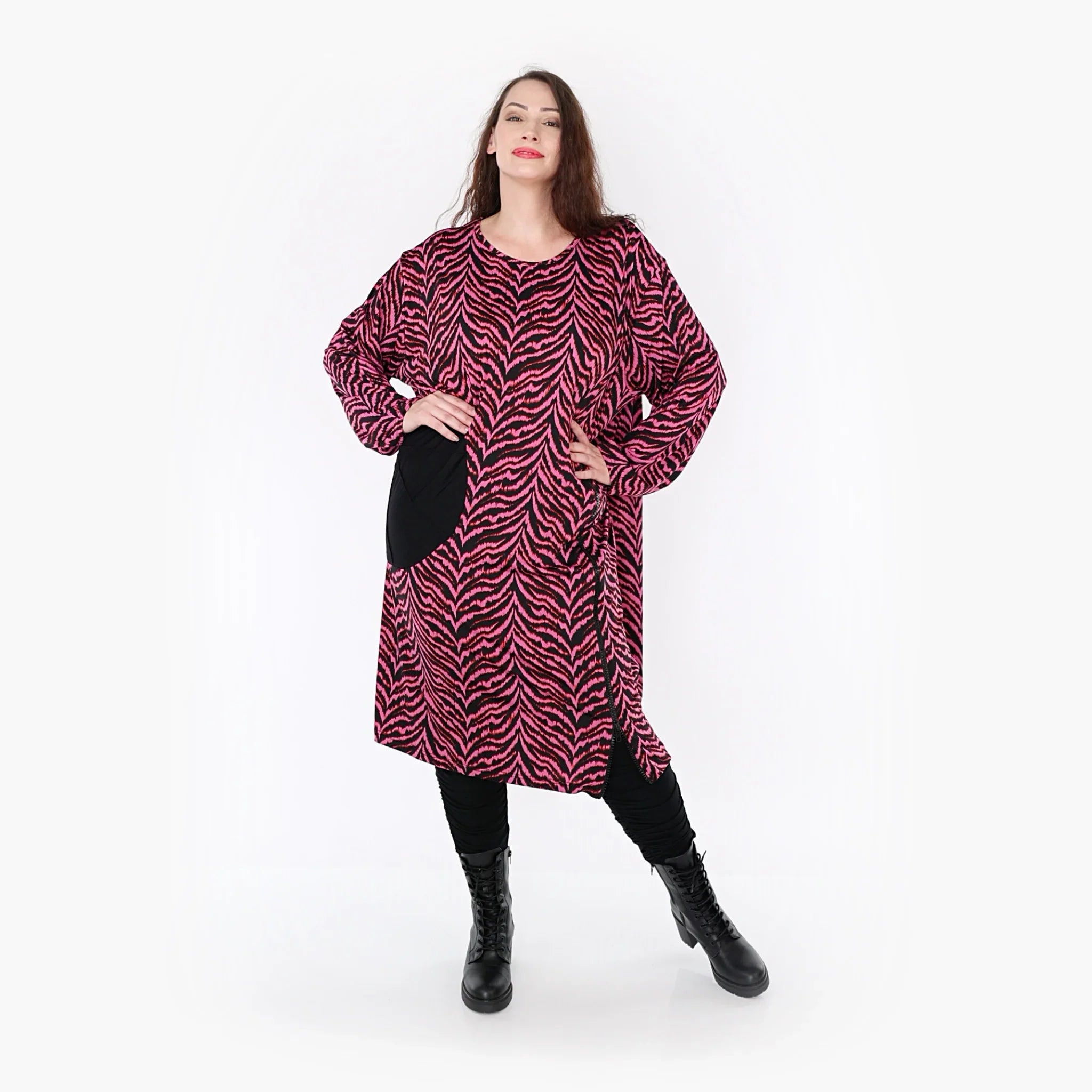 AKH Fashion Kleid 6942 Hania, Fuchsia/Schwarz