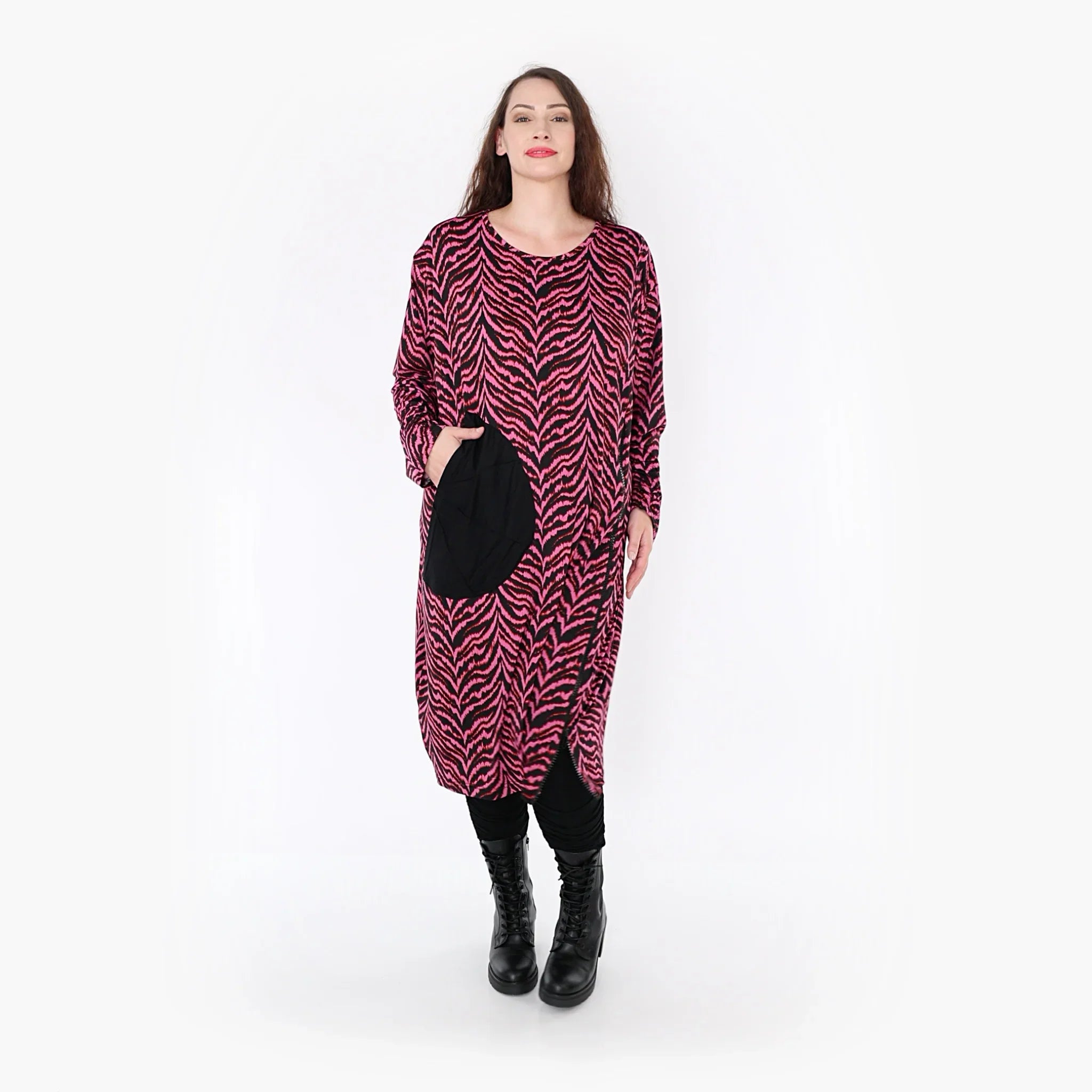 AKH Fashion Kleid 6942 Hania, Fuchsia/Schwarz