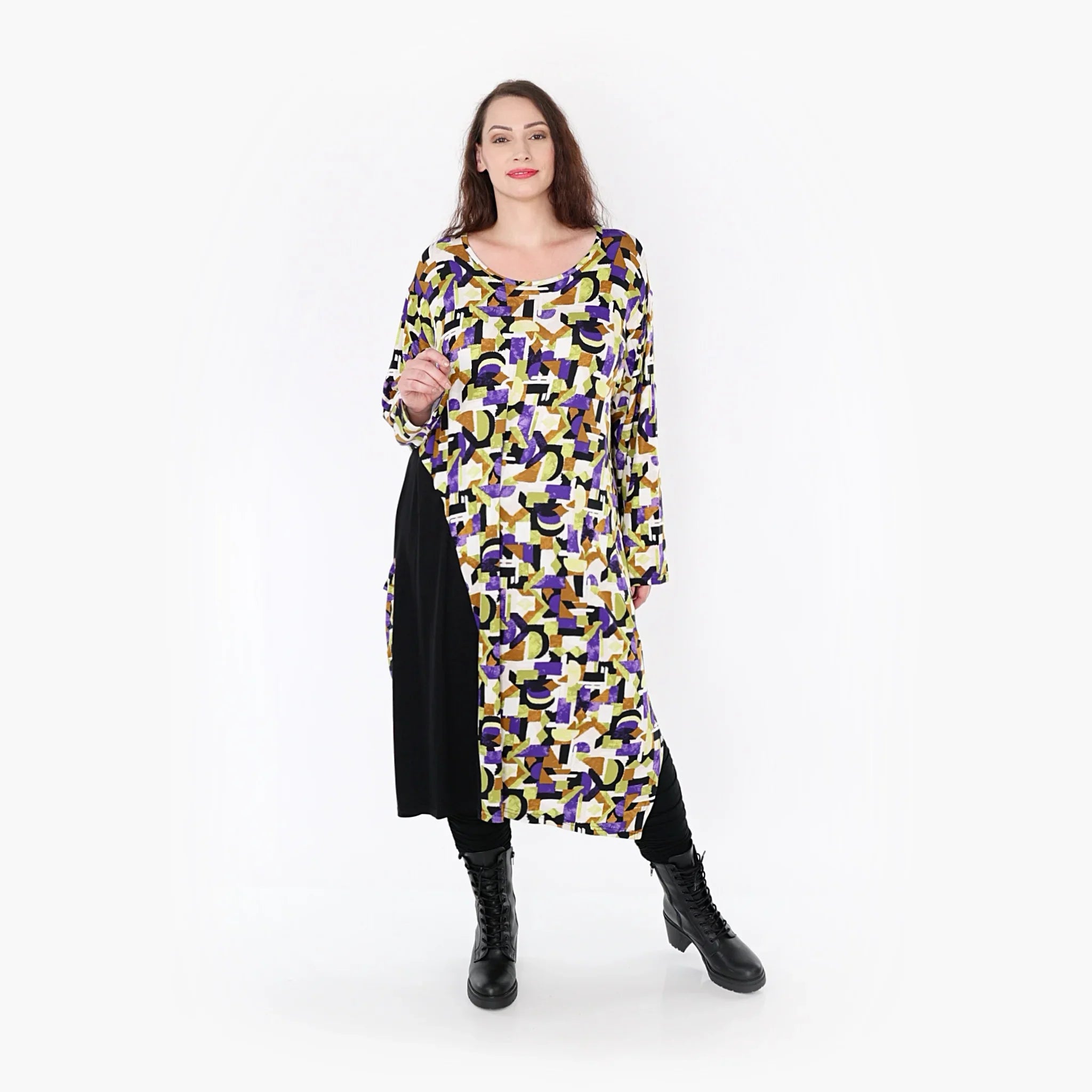 AKH Fashion Kleid 6980 Adna, Violett/Lime/Schwarz