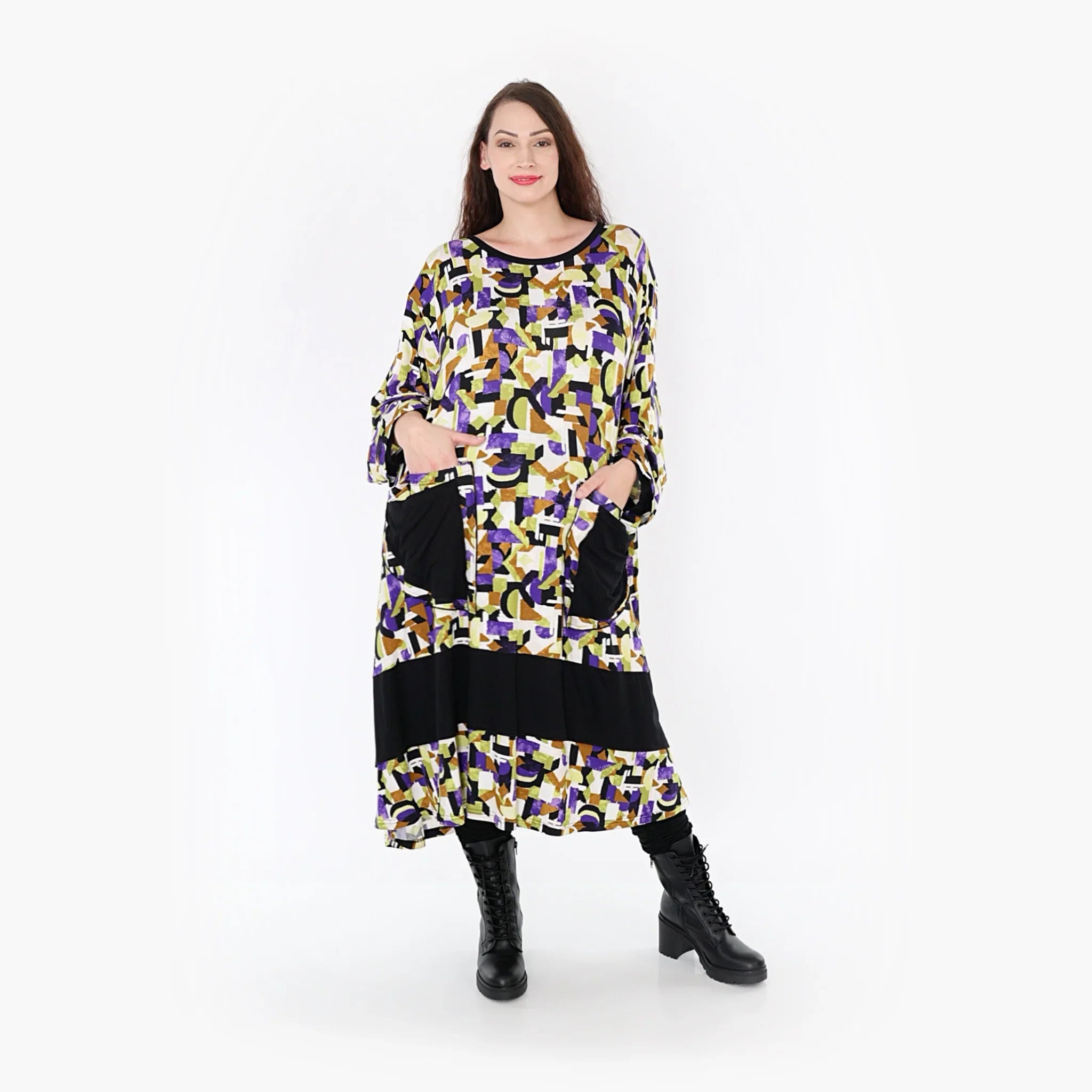 AKH Fashion Kleid 6981 Adna, Violett/Lime/Schwarz