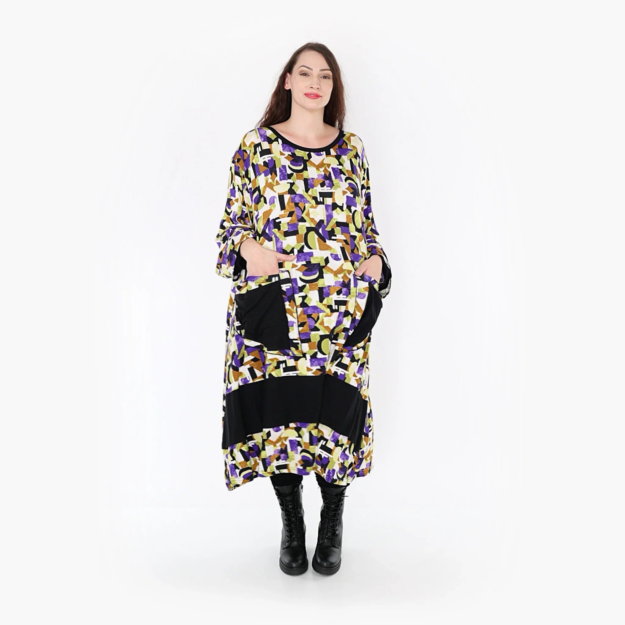 AKH Fashion Kleid 6981 Adna, Violett/Lime/Schwarz
