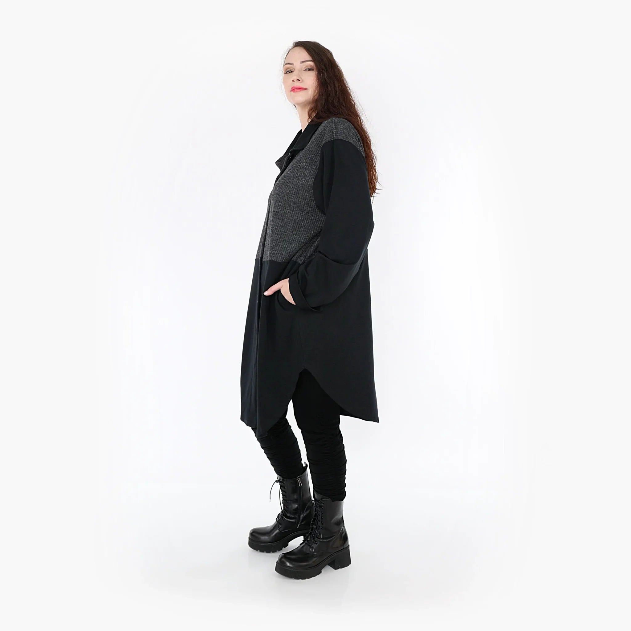 AKH 6881 Blouse, Black-Dark Grey