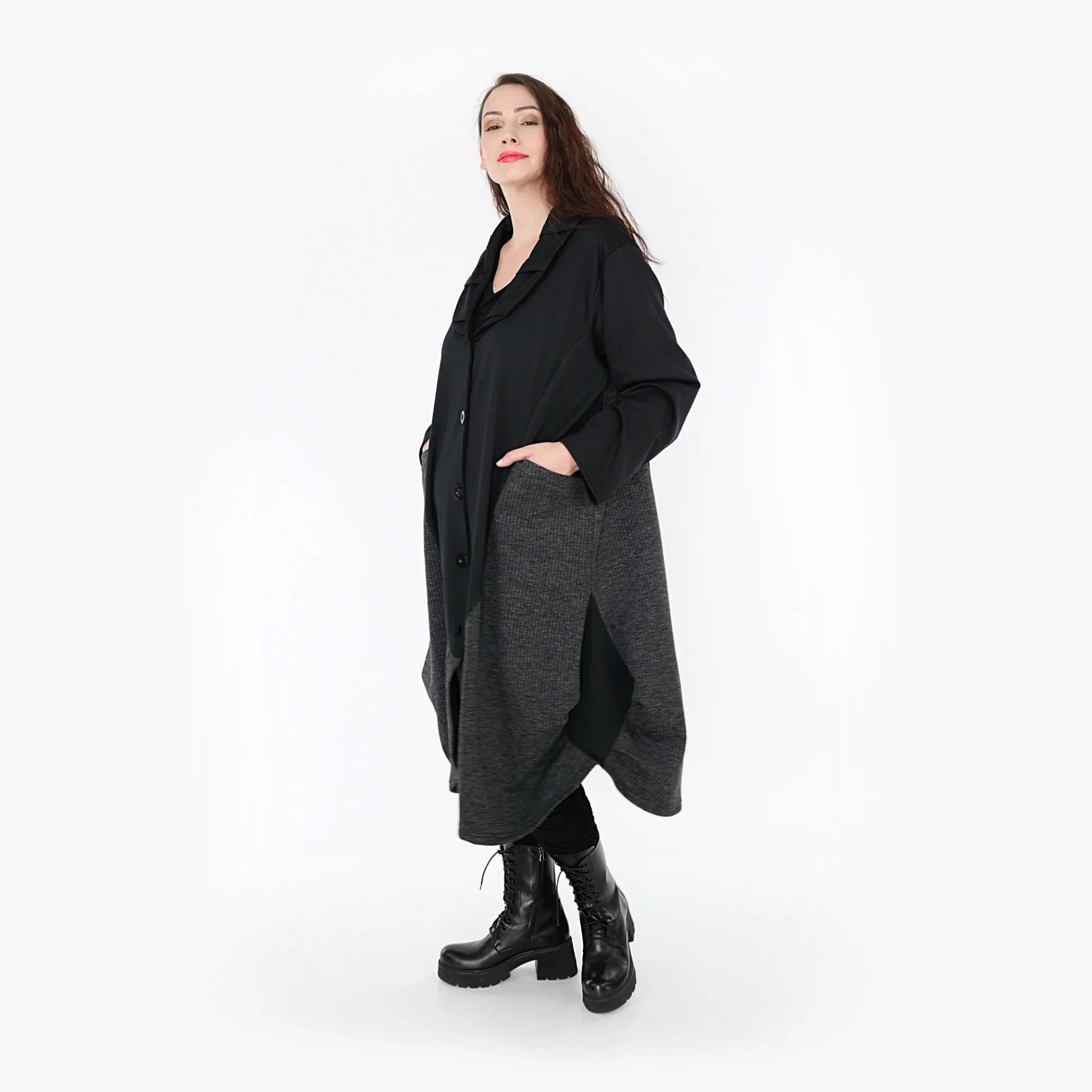 AKH Fashion Coat 6885 Women, Black/Dark Grey