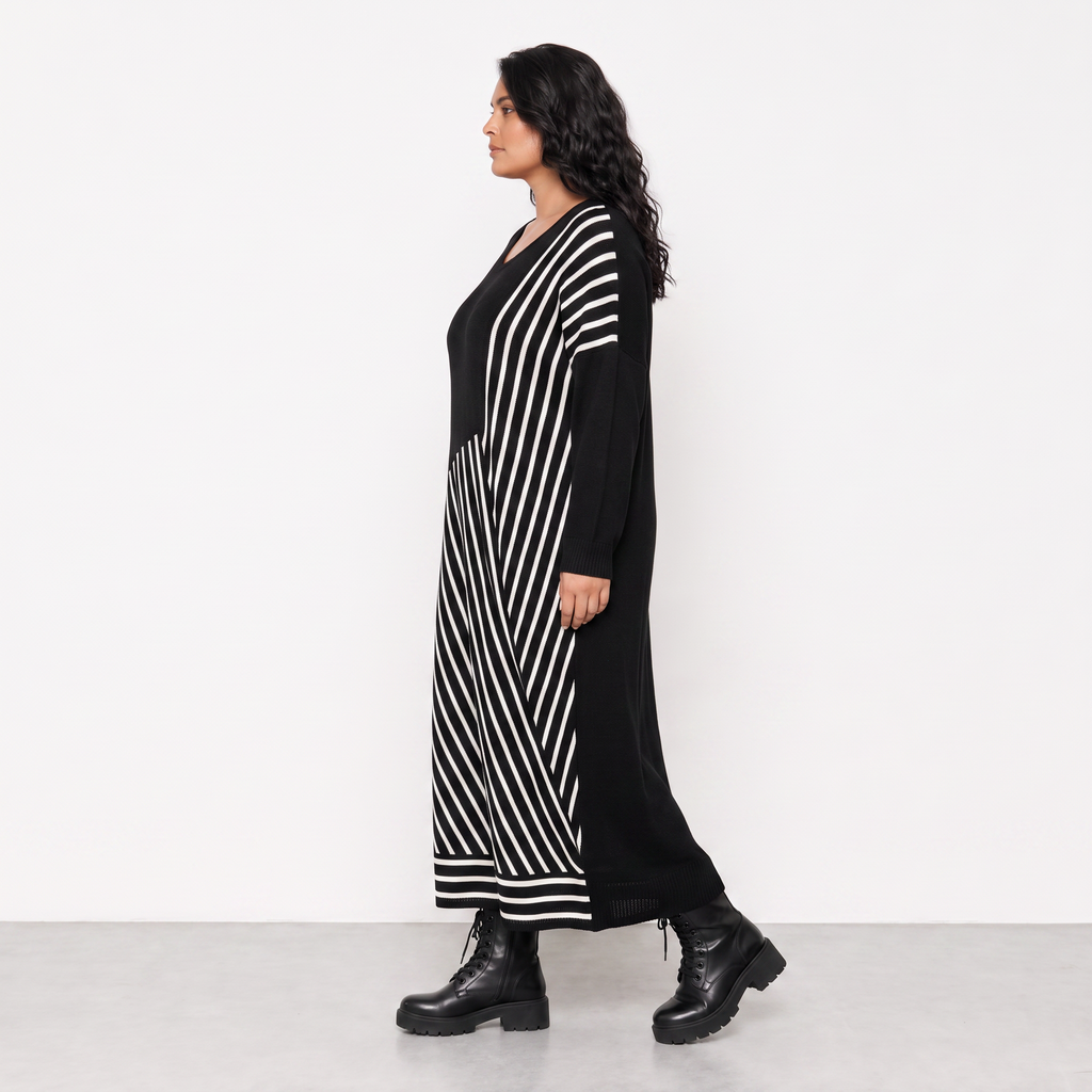 AKH Fashion Kleid Warmy 2318 Schwarz/Weiß