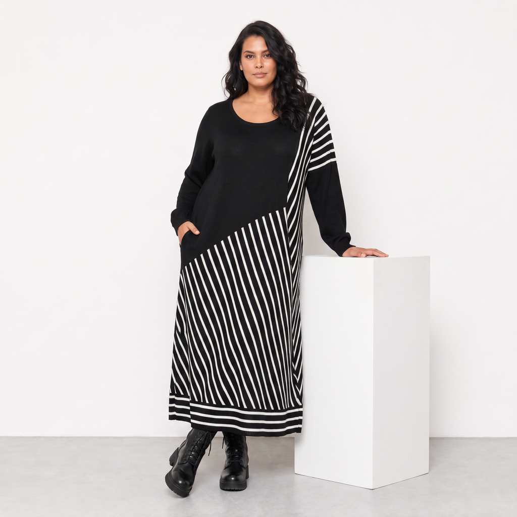 AKH Fashion Kleid Warmy 2318 Schwarz/Weiß