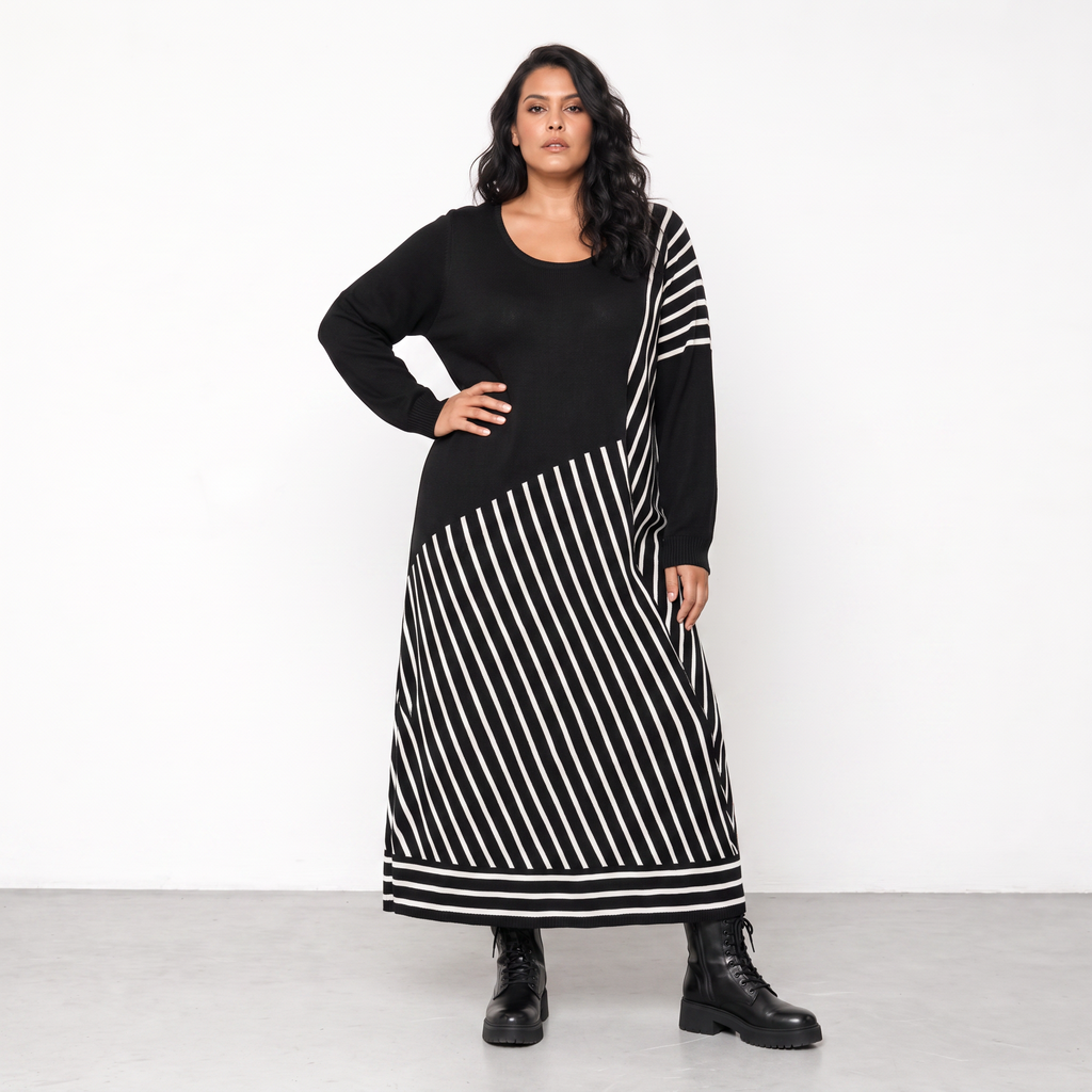 AKH Fashion Kleid Warmy 2318 Schwarz/Weiß