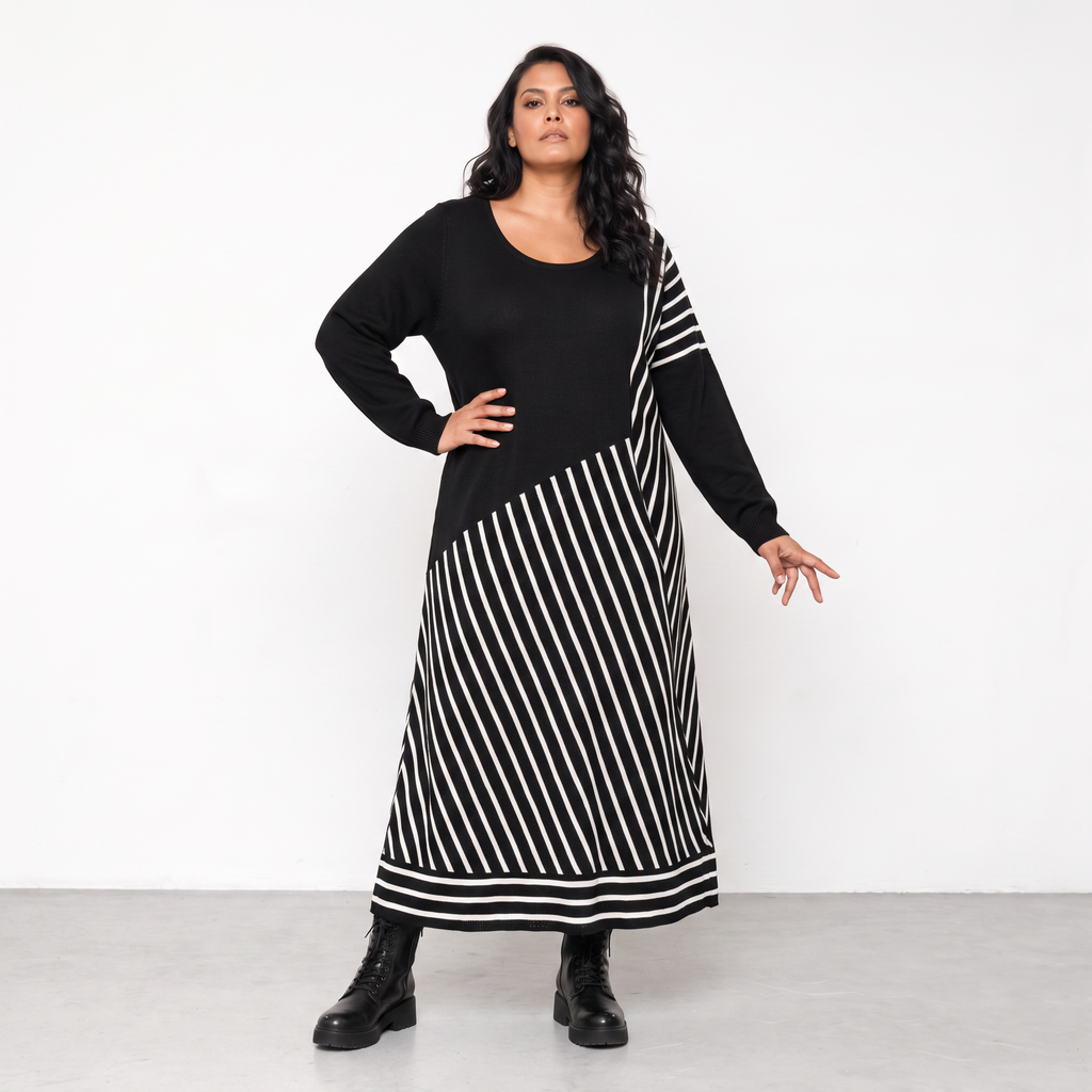 AKH Fashion Kleid Warmy 2318 Schwarz/Weiß