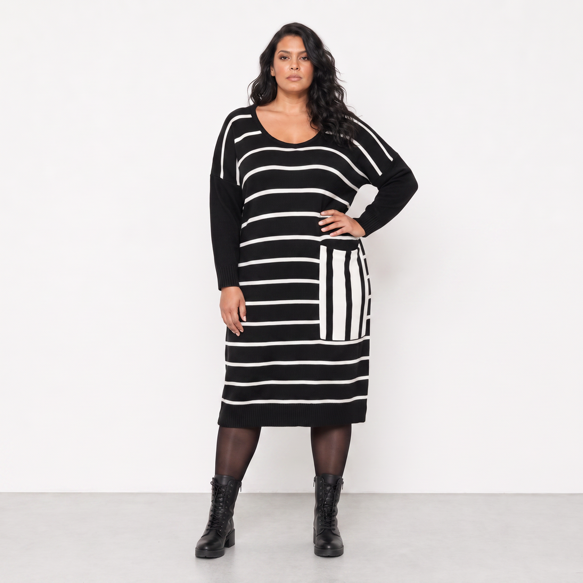 AKH Fashion Kleid Warmy 2328 Schwarz/Weiß