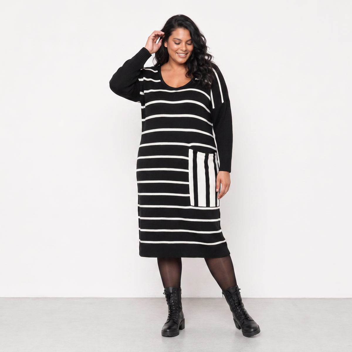 AKH Fashion Kleid Warmy 2328 Schwarz/Weiß