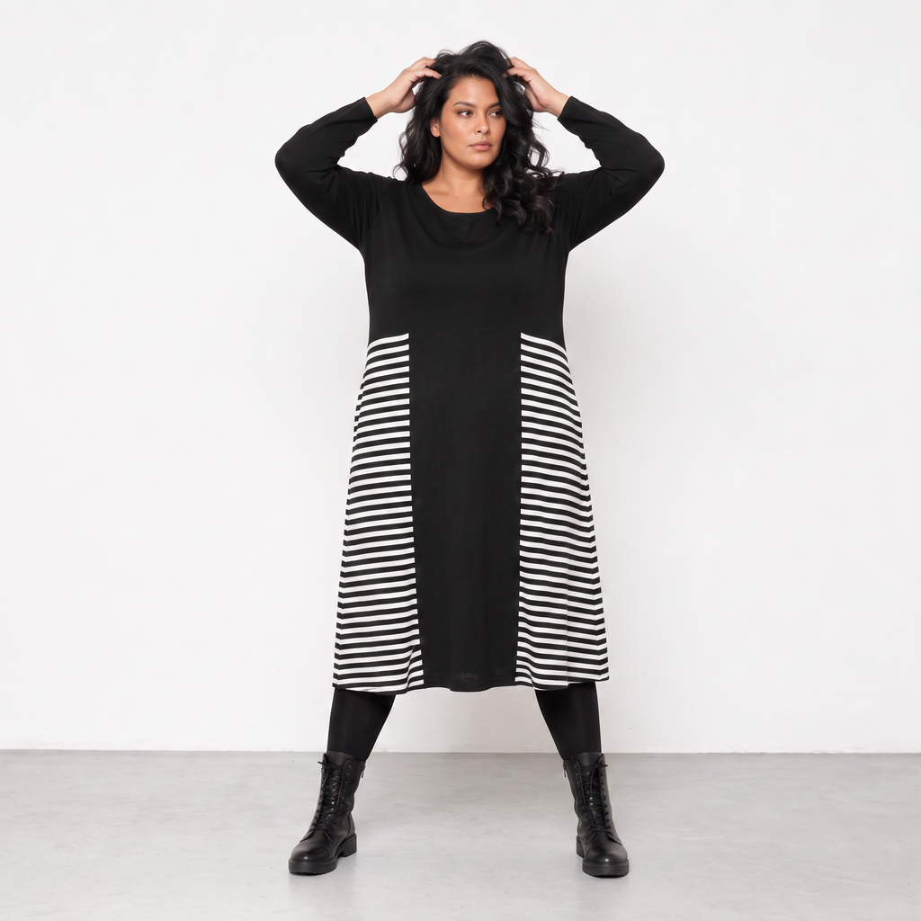 AKH Fashion Kleid Warmy 2333 Schwarz/Weiß