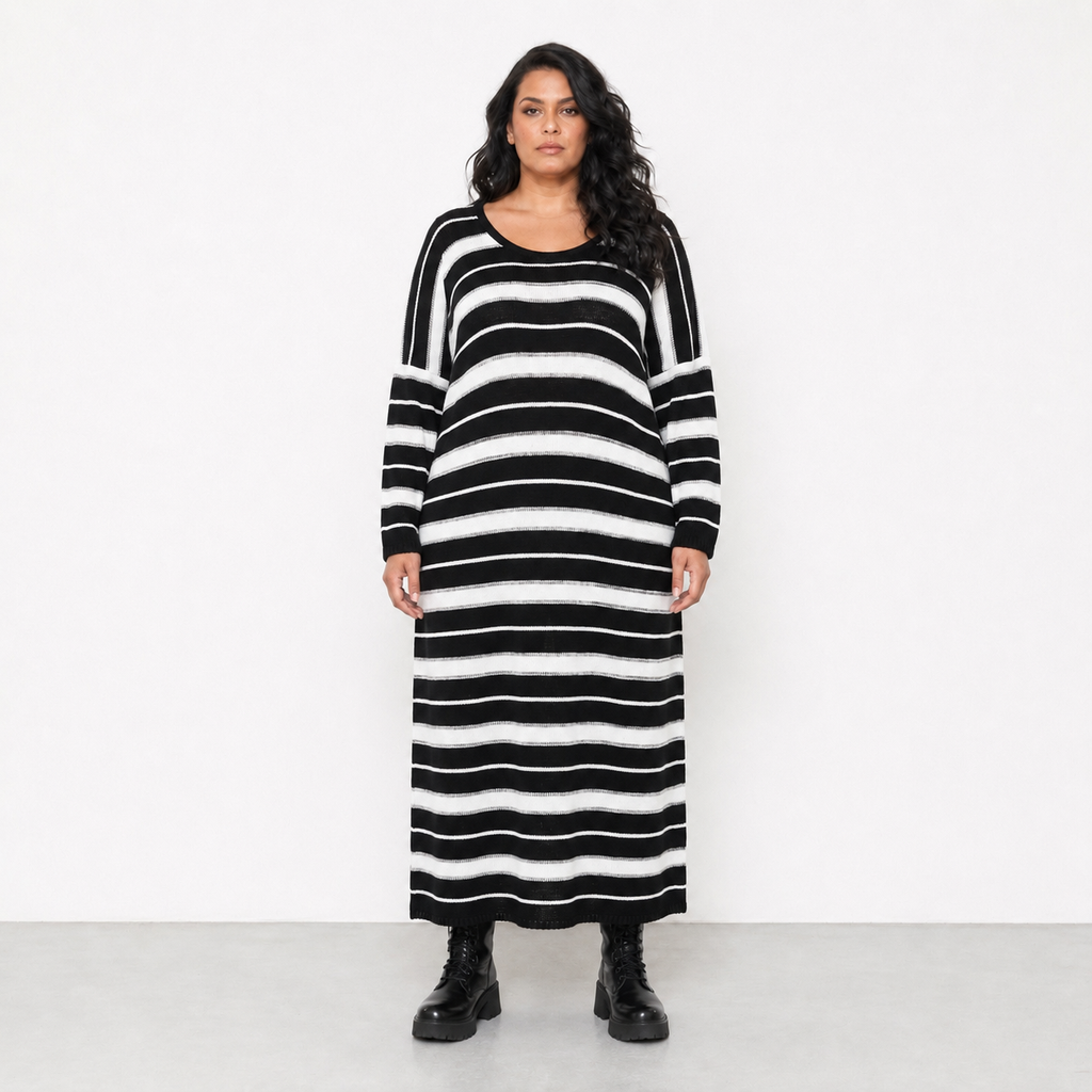 AKH Fashion Kleid Warmy 2337 Schwarz/Weiß