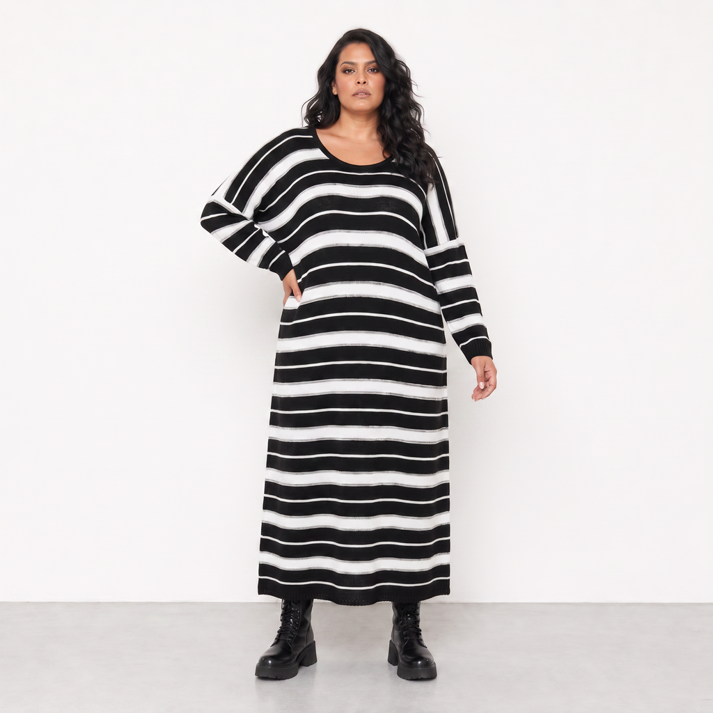 AKH Fashion Kleid Warmy 2337 Schwarz/Weiß
