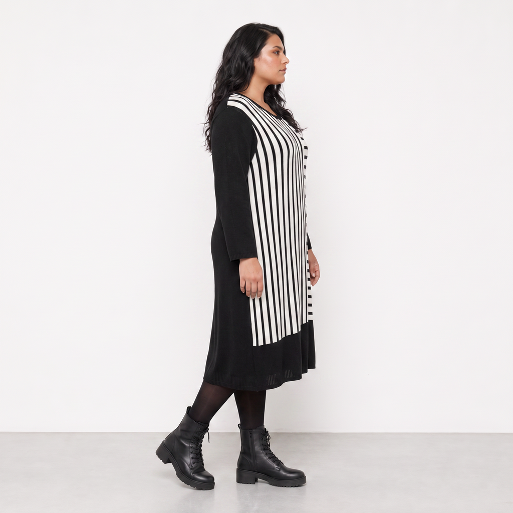 AKH Fashion Kleid Warmy 2346 Weiß/Schwarz