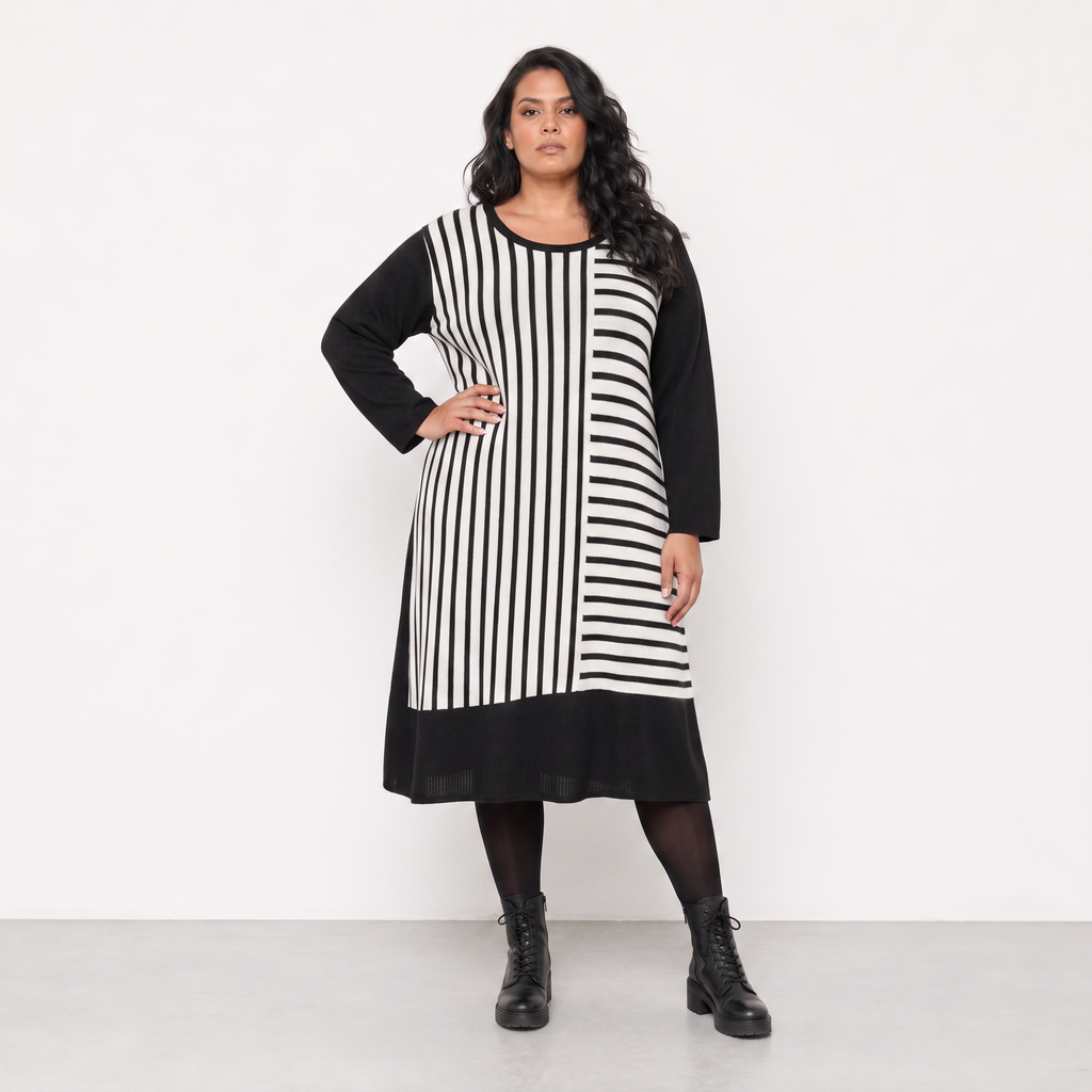 AKH Fashion Kleid Warmy 2346 Weiß/Schwarz