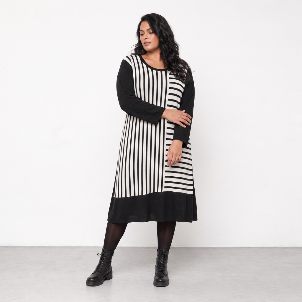 AKH Fashion Kleid Warmy 2346 Weiß/Schwarz