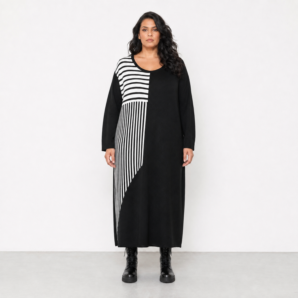 AKH Fashion Kleid Warmy 2401 Schwarz/Weiß