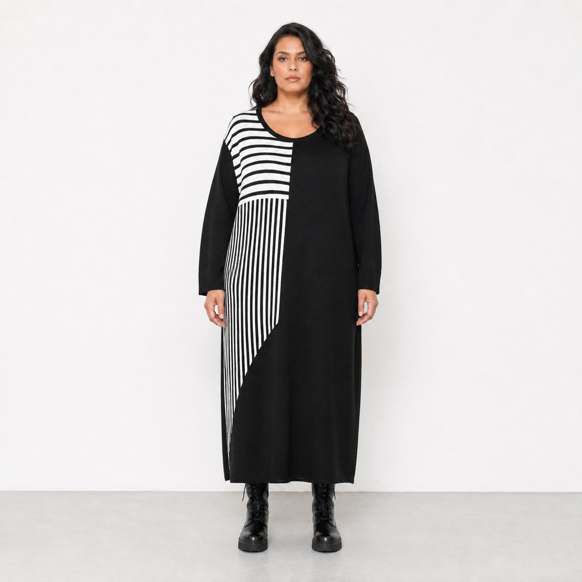 AKH Fashion Kleid Warmy 2401 Schwarz/Weiß