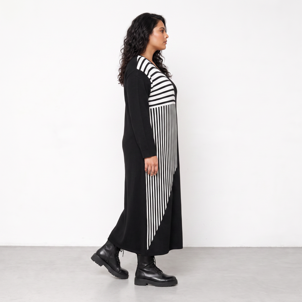 AKH Fashion Kleid Warmy 2401 Schwarz/Weiß