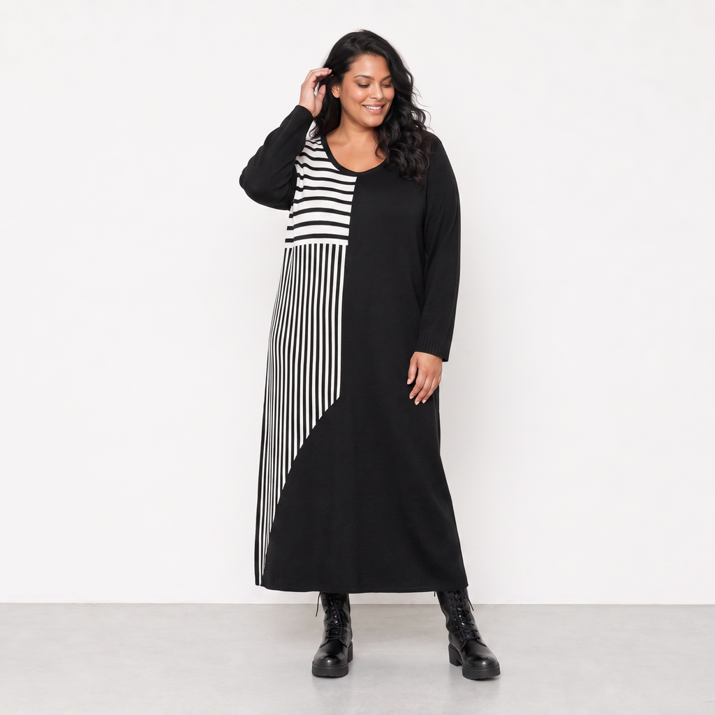 AKH Fashion Kleid Warmy 2401 Schwarz/Weiß
