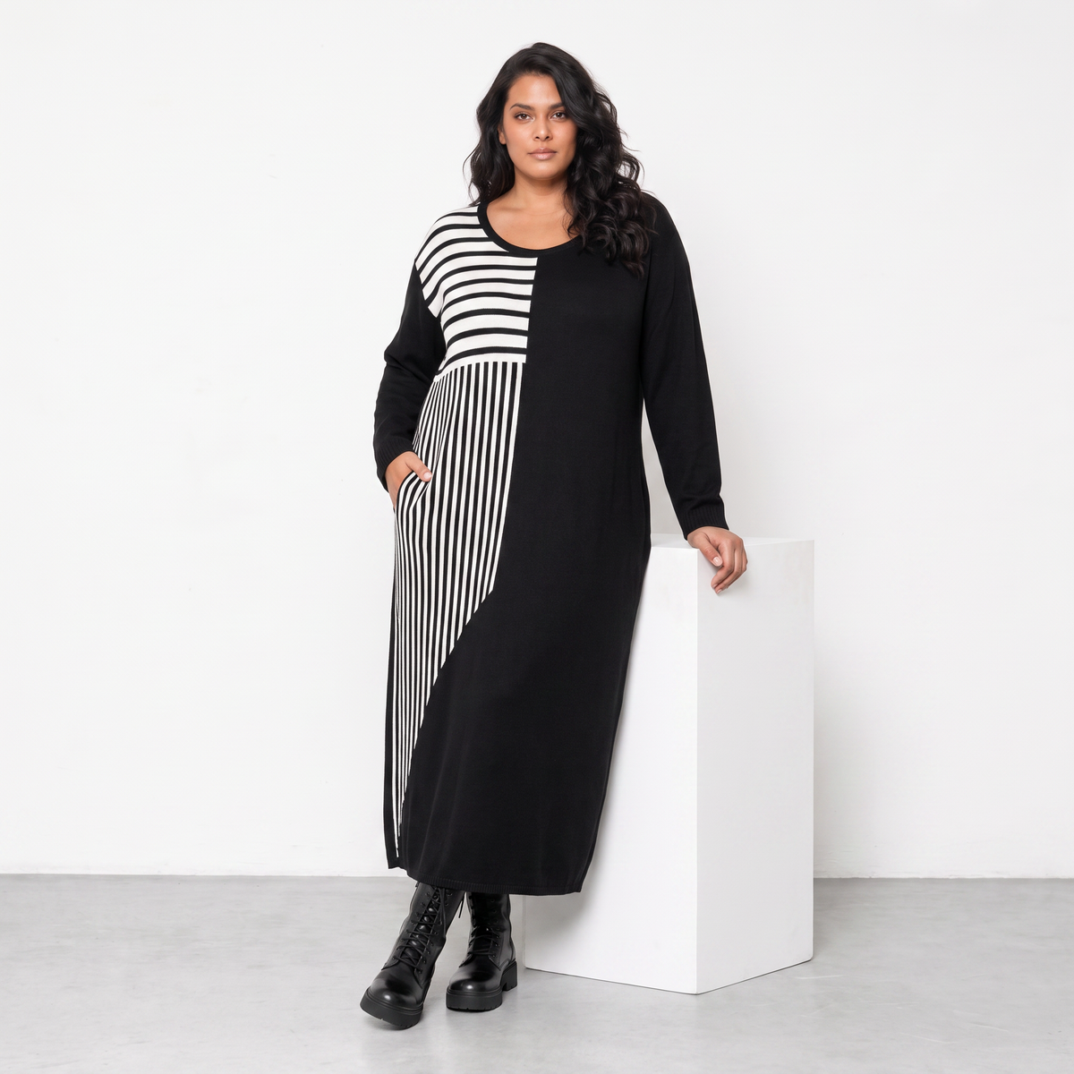 AKH Fashion Kleid Warmy 2401 Schwarz/Weiß