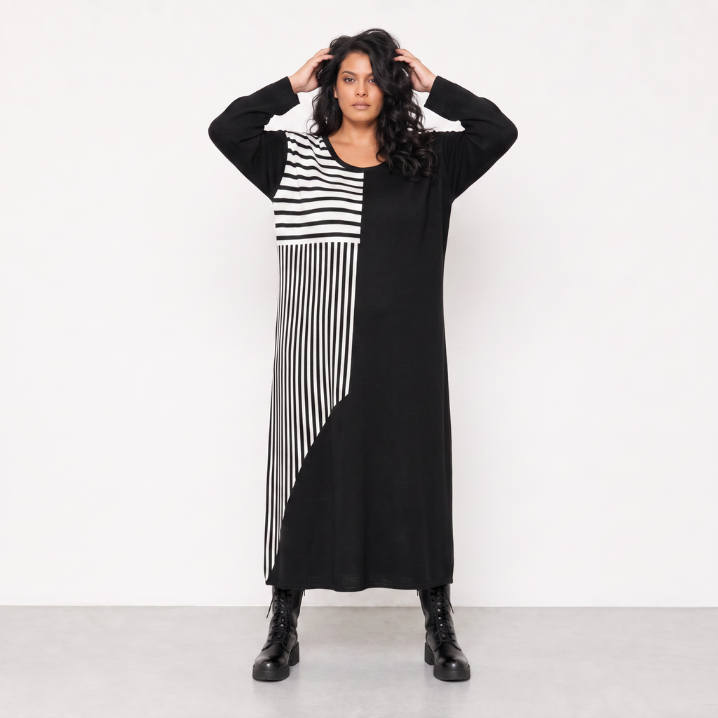 AKH Fashion Kleid Warmy 2401 Schwarz/Weiß