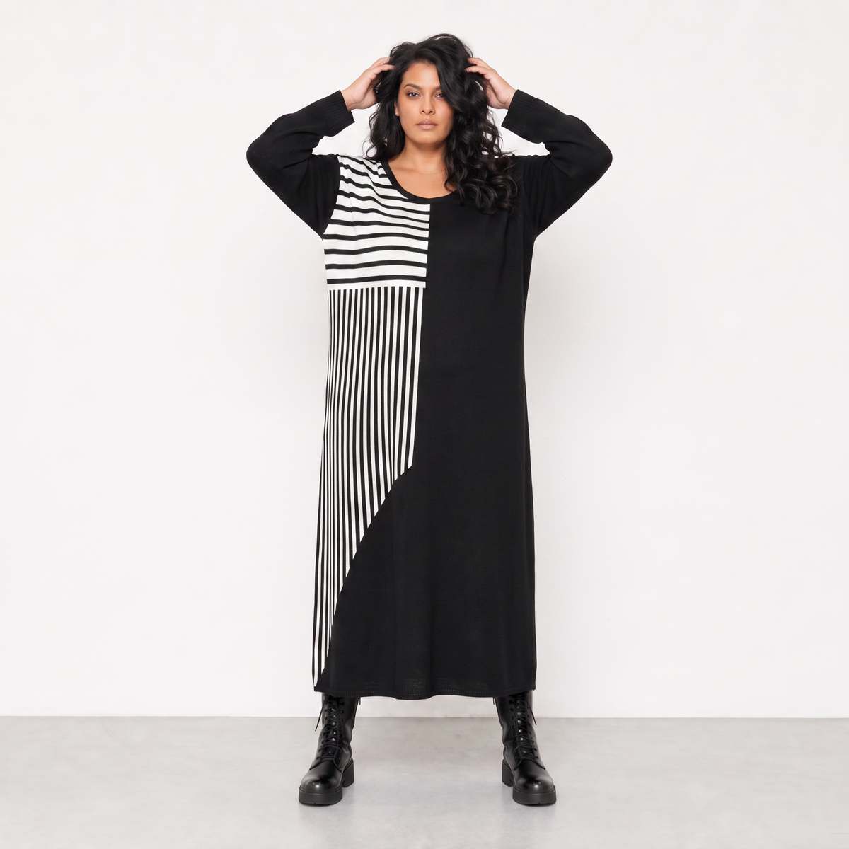AKH Fashion Kleid Warmy 2401 Schwarz/Weiß