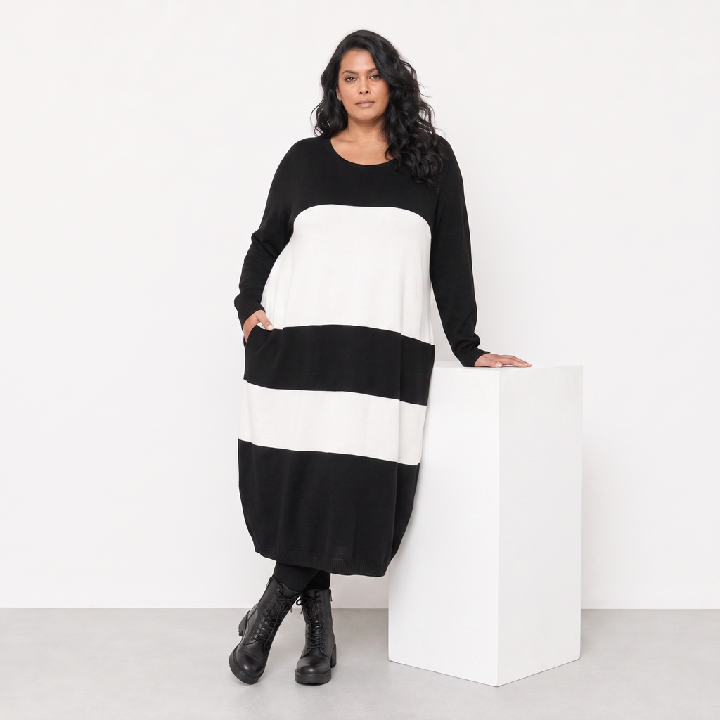 AKH Fashion Kleid Warmy 2402 Schwarz/Weiß