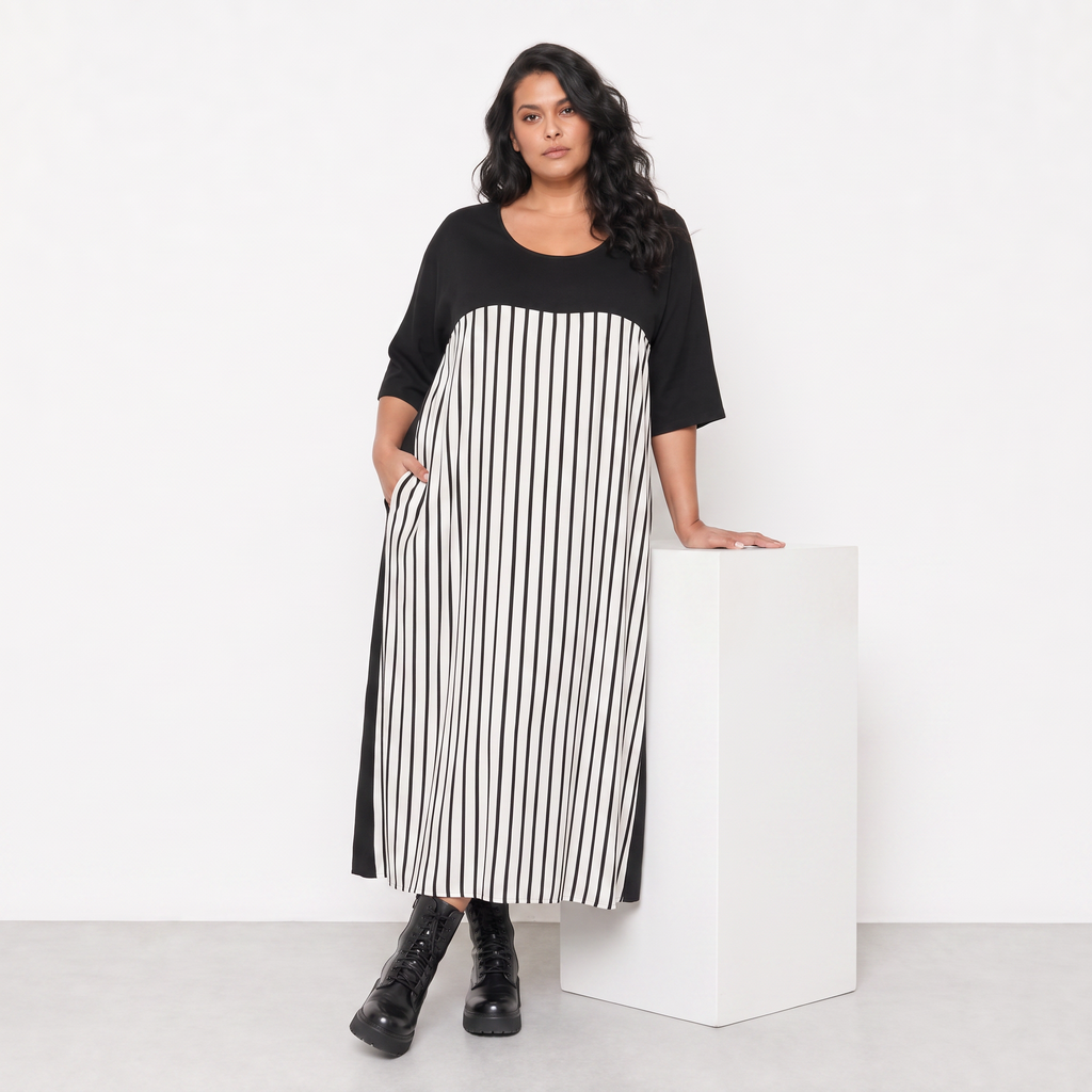 AKH Fashion Kleid Warmy 2403 Schwarz/Weiß