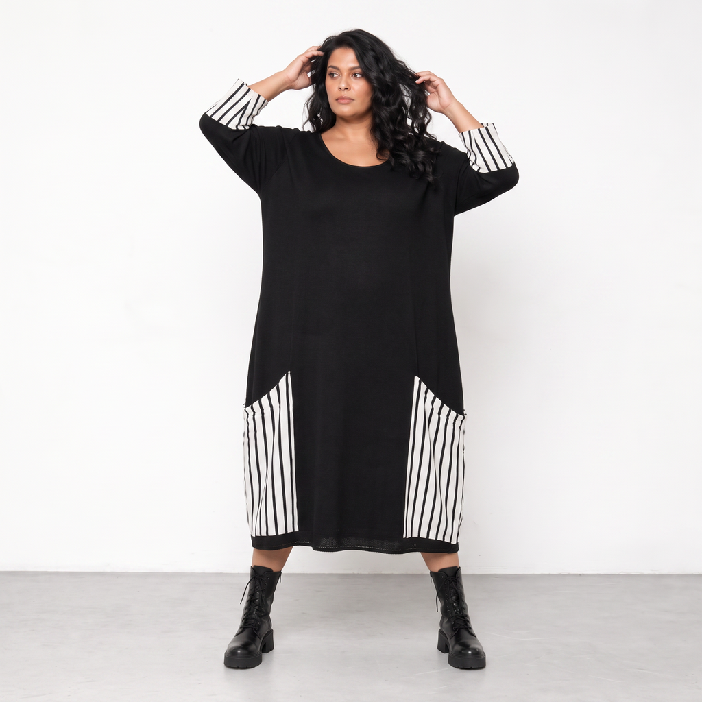 AKH Fashion Kleid Warmy 2405 Schwarz/Weiß