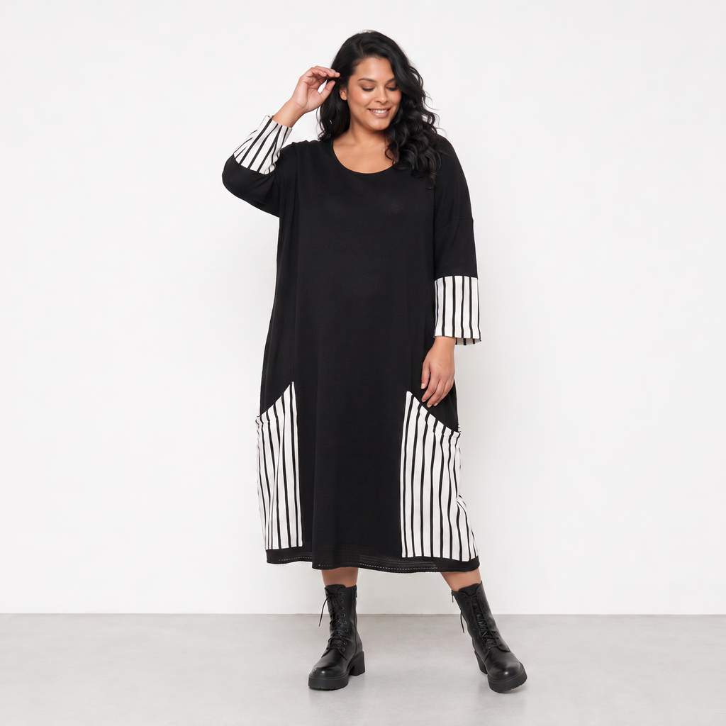 AKH Fashion Kleid Warmy 2405 Schwarz/Weiß