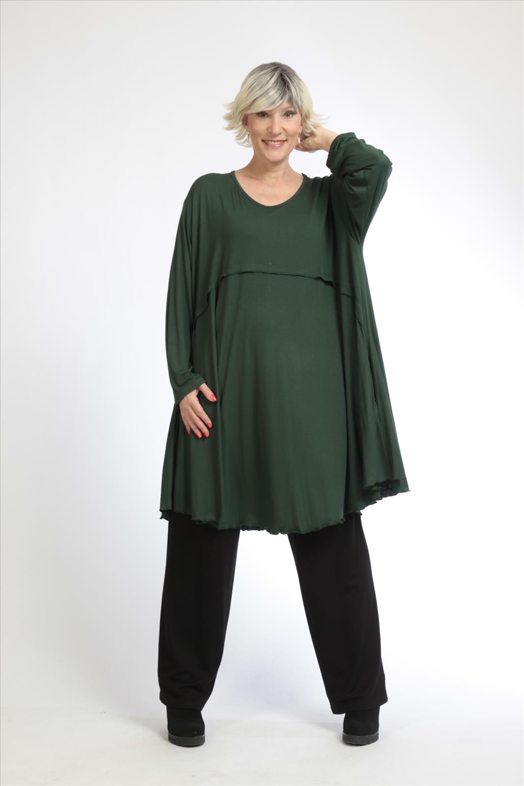 Alltags Big Shirt in A-Form aus feiner Jersey Qualität, Grün Lagenlook Oversize Mode B2B Großhandel