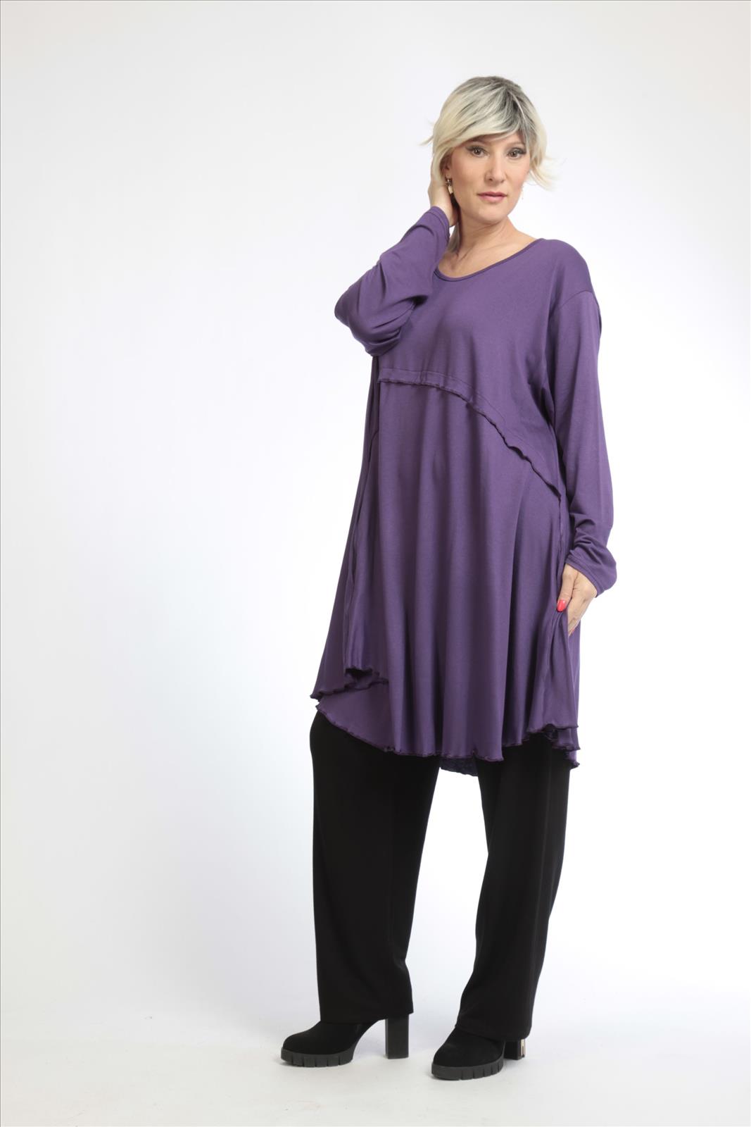 Alltags Big Shirt in A-Form aus feiner Jersey Qualität, Lila Lagenlook Oversize Mode B2B Großhandel