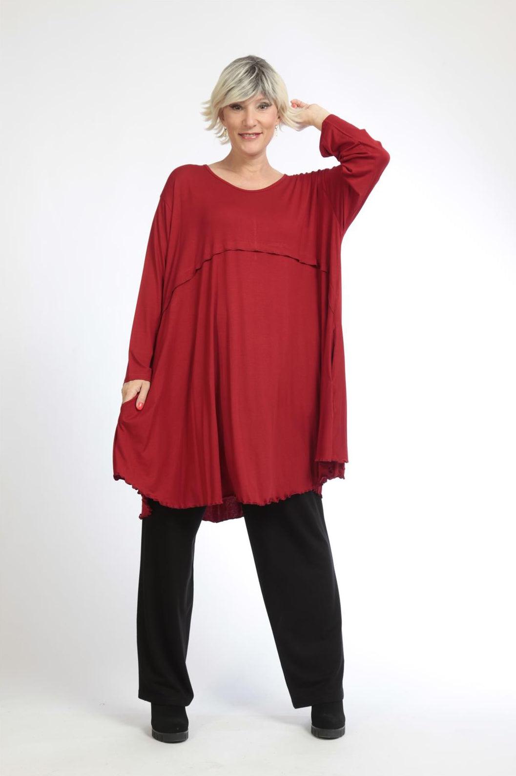 Alltags Big Shirt in A-Form aus feiner Jersey Qualität, Rot Lagenlook Oversize Mode B2B Großhandel