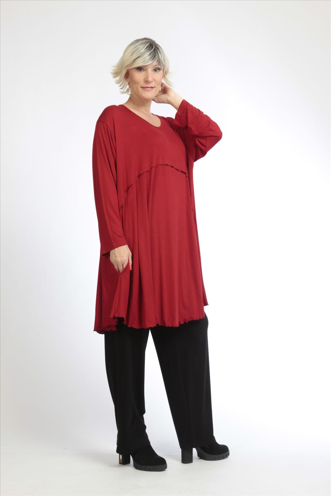 Alltags Big Shirt in A-Form aus feiner Jersey Qualität, Rot Lagenlook Oversize Mode B2B Großhandel