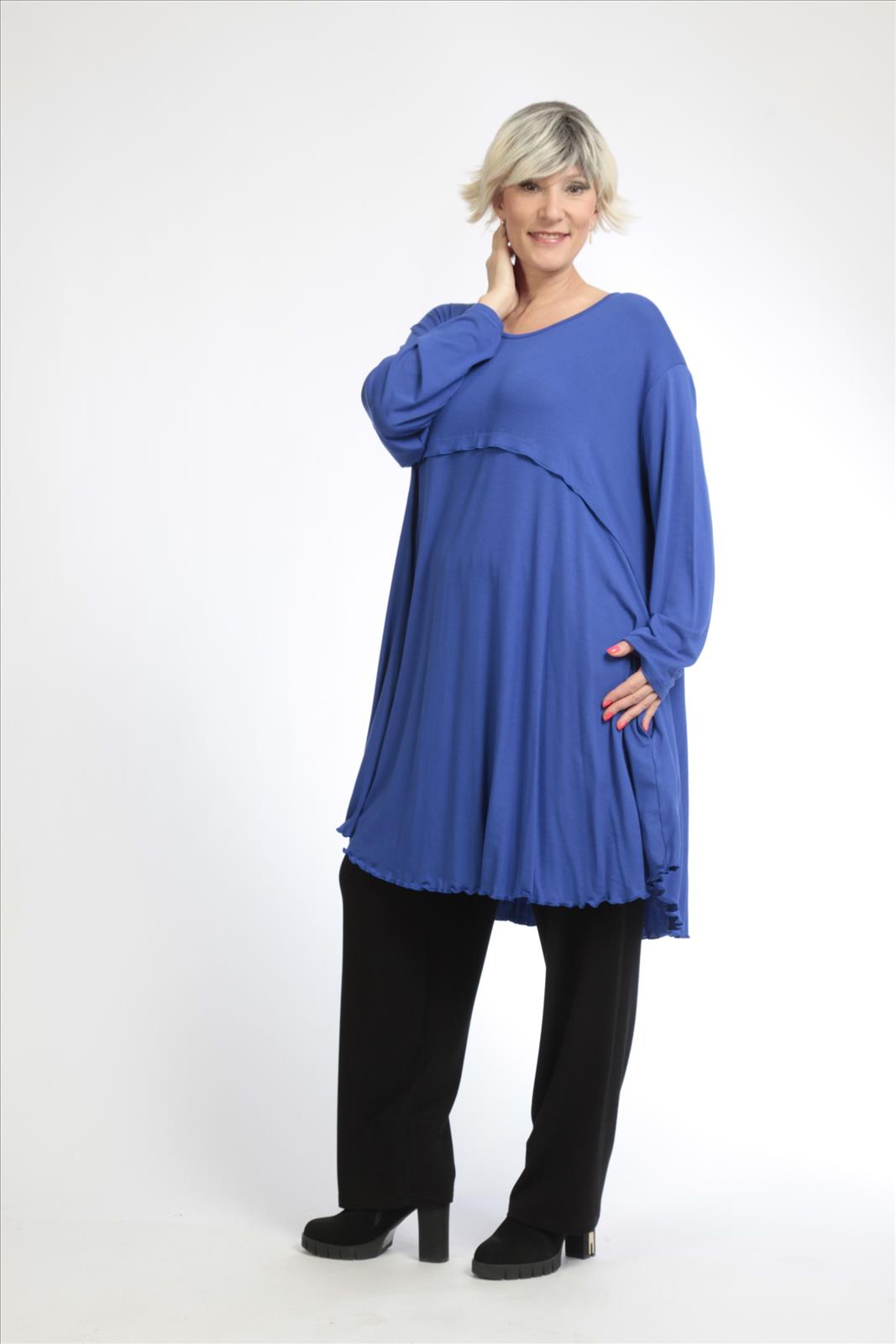 Alltags Big Shirt in A-Form aus feiner Jersey Qualität, Royalblau Lagenlook Oversize Mode B2B Großhandel