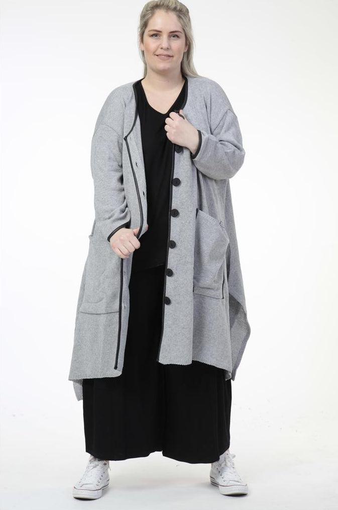 Alltags Jacke in A-Form aus feiner Strick Qualität, Grau-Grau Lagenlook Oversize Mode B2B Großhandel