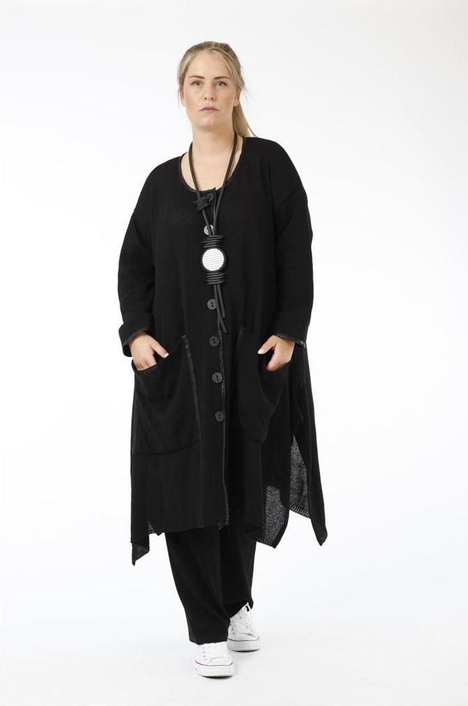 Alltags Jacke in A-Form aus feiner Strick Qualität, Schwarz Lagenlook Oversize Mode B2B Großhandel