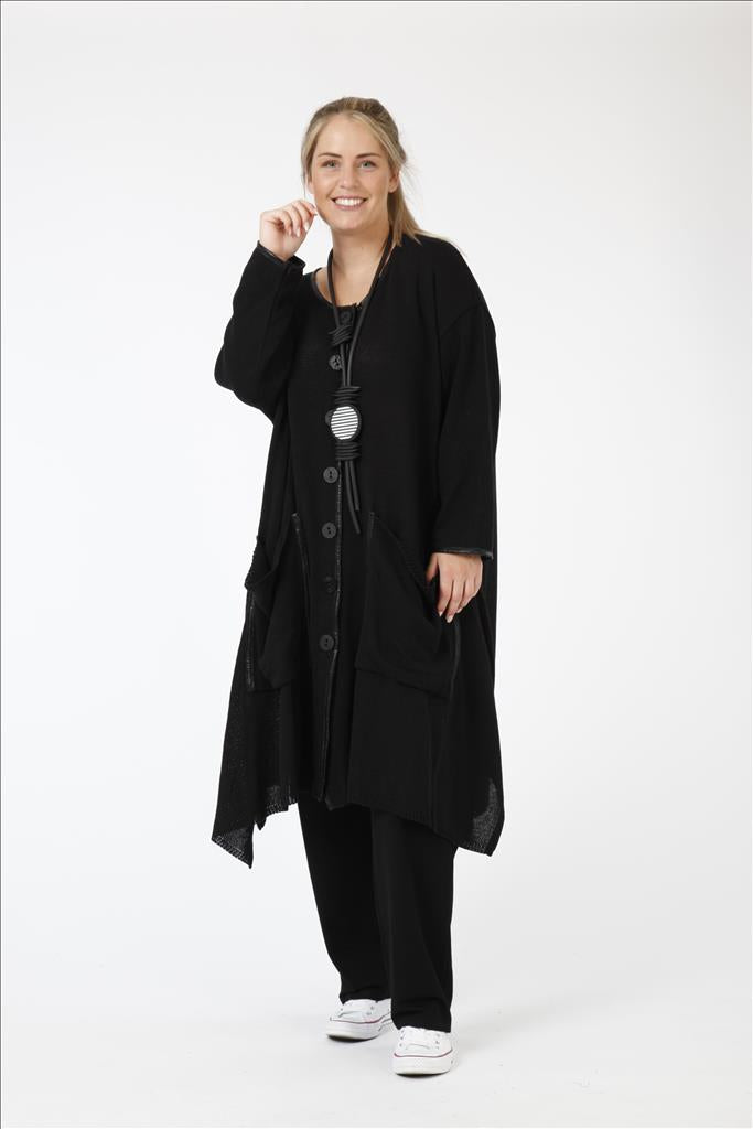 Alltags Jacke in A-Form aus feiner Strick Qualität, Schwarz Lagenlook Oversize Mode B2B Großhandel