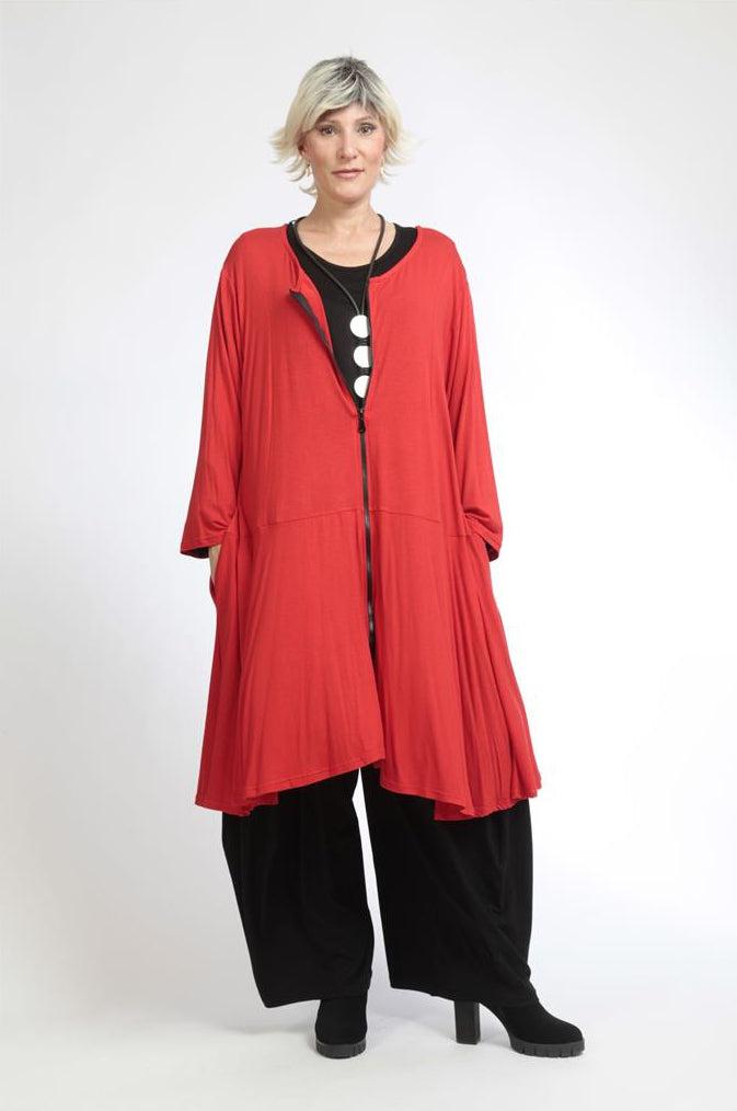 Alltags Jacke in Glocken Form aus feiner Jersey Qualität, Rot Lagenlook Oversize Mode B2B Großhandel