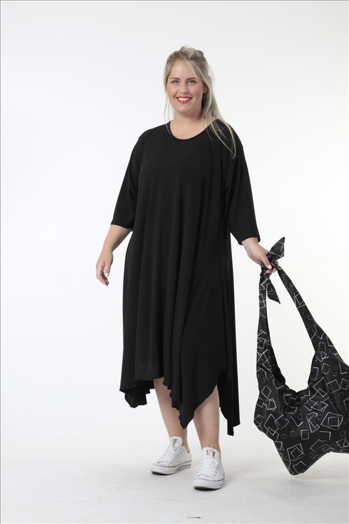 Alltags Kleid in A-Form aus er Slinky Qualität, Schwarz Lagenlook Oversize Mode B2B Großhandel