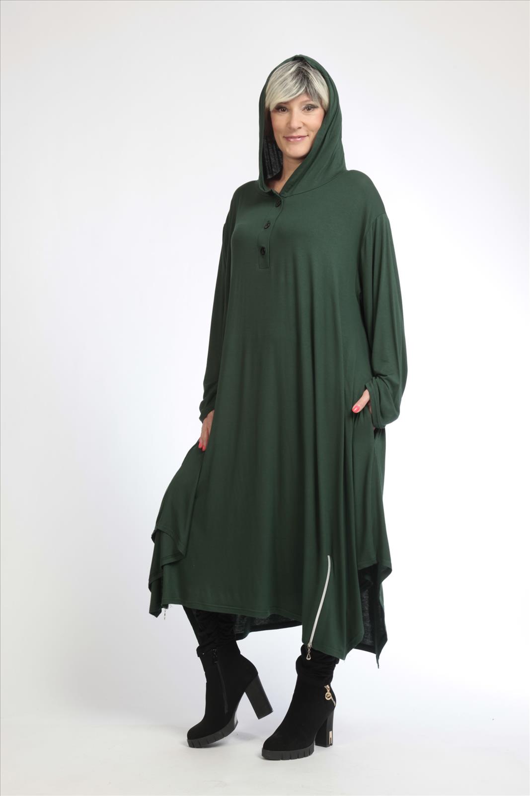 Alltags Kleid in A-Form aus feiner Jersey Qualität, Grün Lagenlook Oversize Mode B2B Großhandel