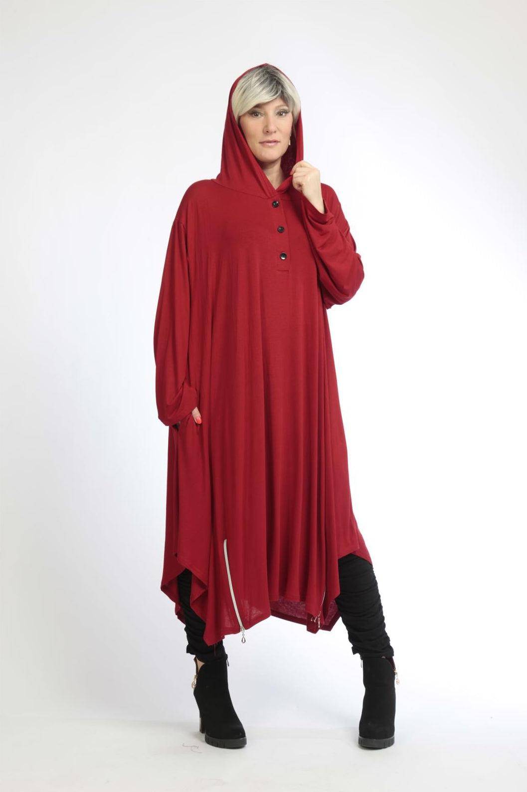 Alltags Kleid in A-Form aus feiner Jersey Qualität, Rot Lagenlook Oversize Mode B2B Großhandel