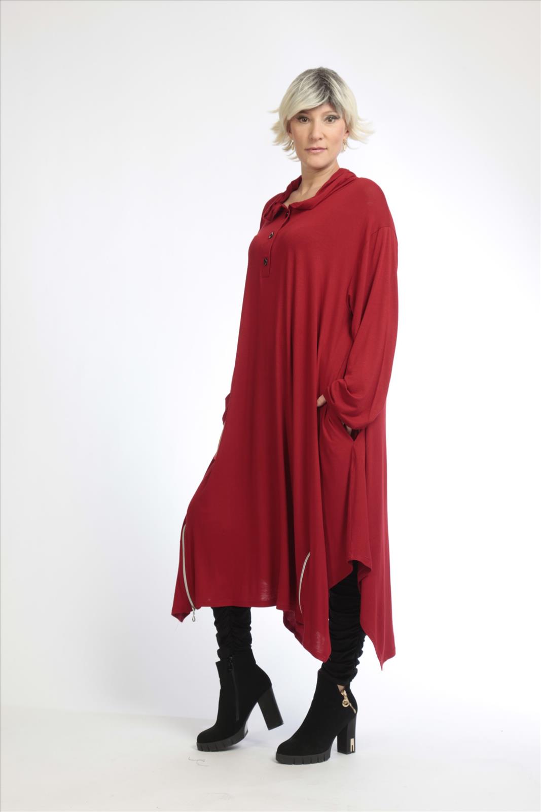 Alltags Kleid in A-Form aus feiner Jersey Qualität, Rot Lagenlook Oversize Mode B2B Großhandel