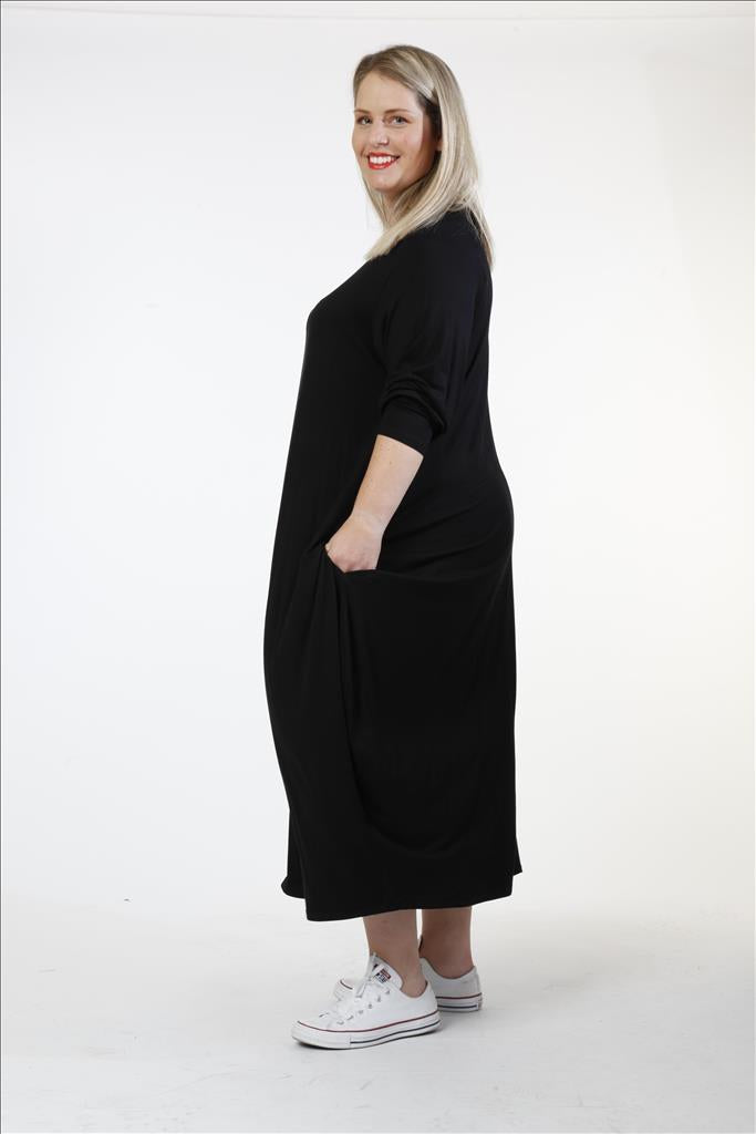 Alltags Kleid in Ballon Form aus feiner Jersey Qualität, Schwarz Lagenlook Oversize Mode B2B Großhandel