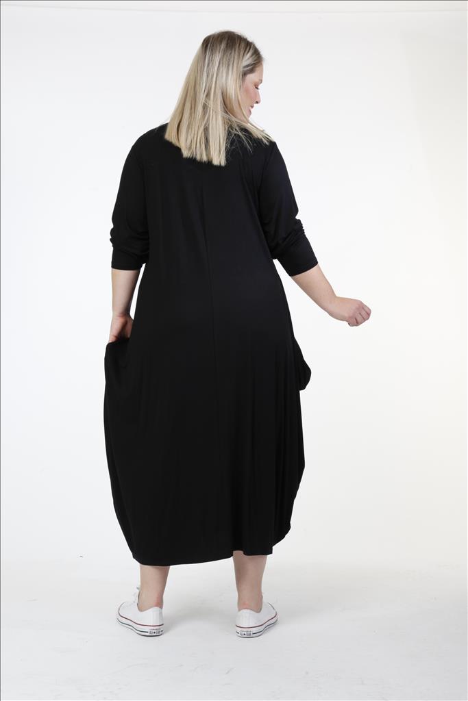 Alltags Kleid in Ballon Form aus feiner Jersey Qualität, Schwarz Lagenlook Oversize Mode B2B Großhandel
