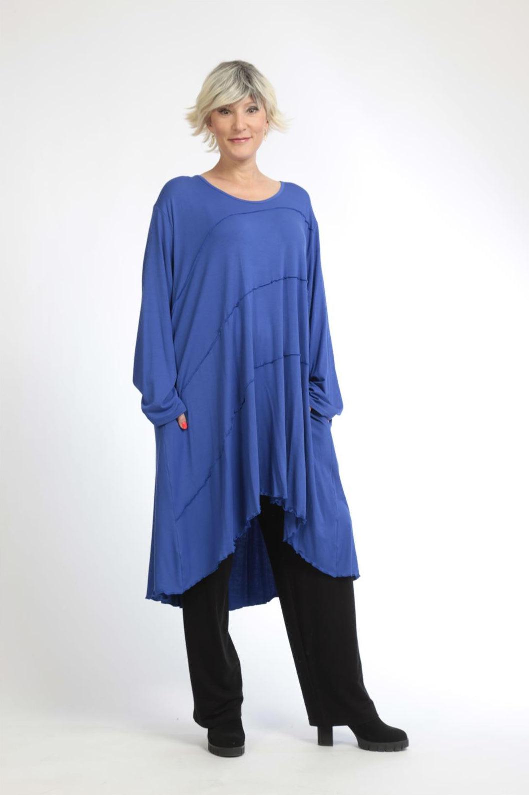 Alltags Kleid in Form aus feiner Jersey Qualität, Royalblau Lagenlook Oversize Mode B2B Großhandel
