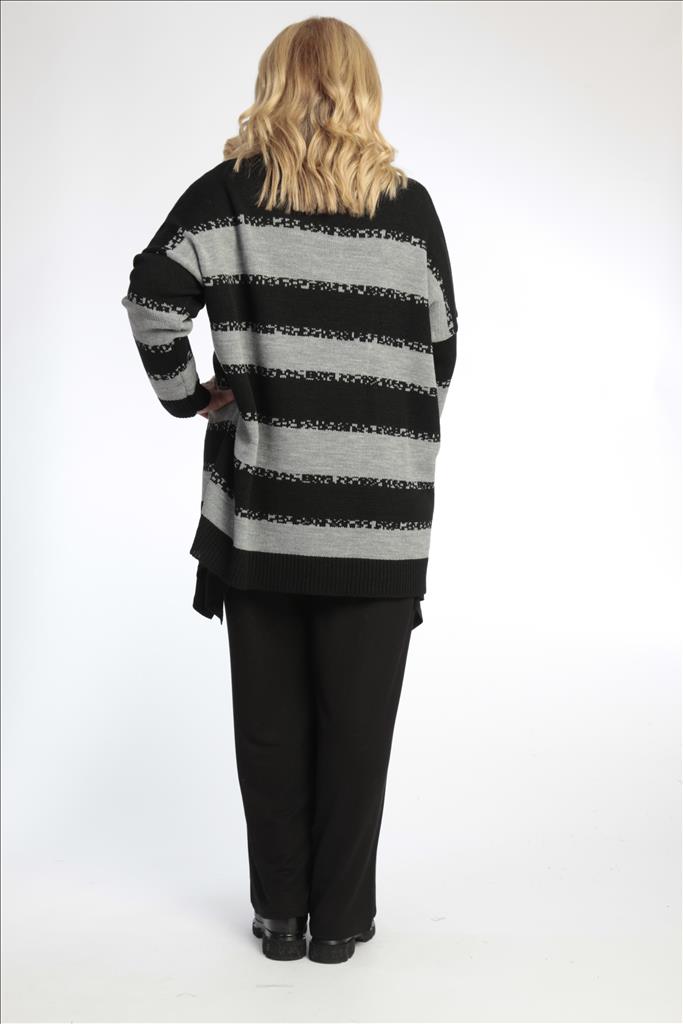 Alltags Pullover in kastiger Form aus feiner Strick Qualität, Schwarz-Grau Lagenlook Oversize Mode B2B Großhandel