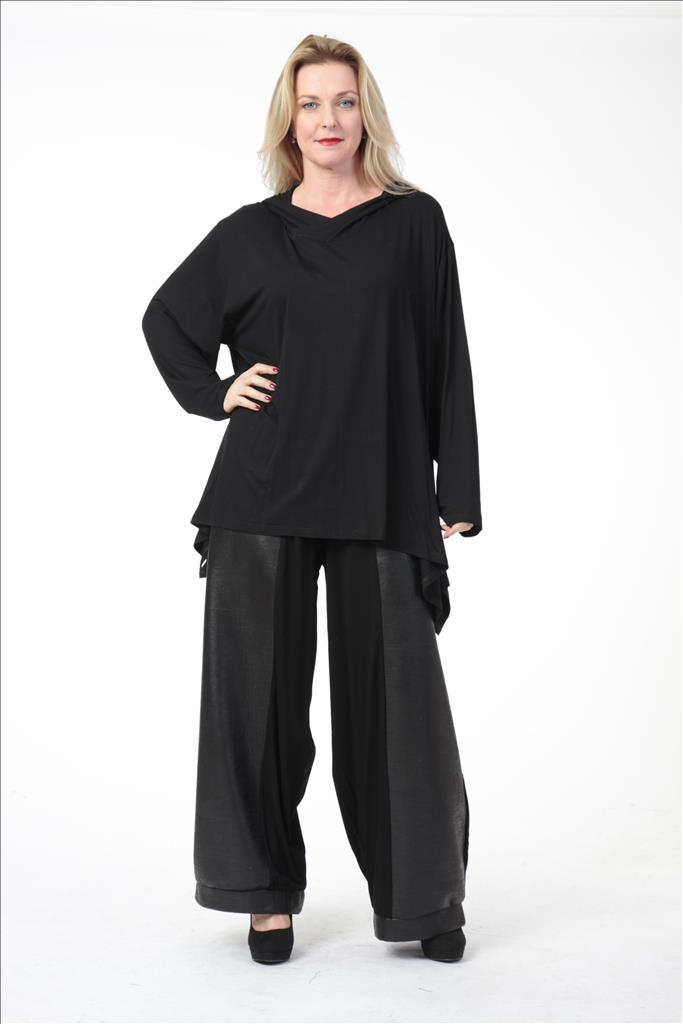 Alltags Shirt in A-Form aus feiner Jersey Qualität, Schwarz Lagenlook Oversize Mode B2B Großhandel