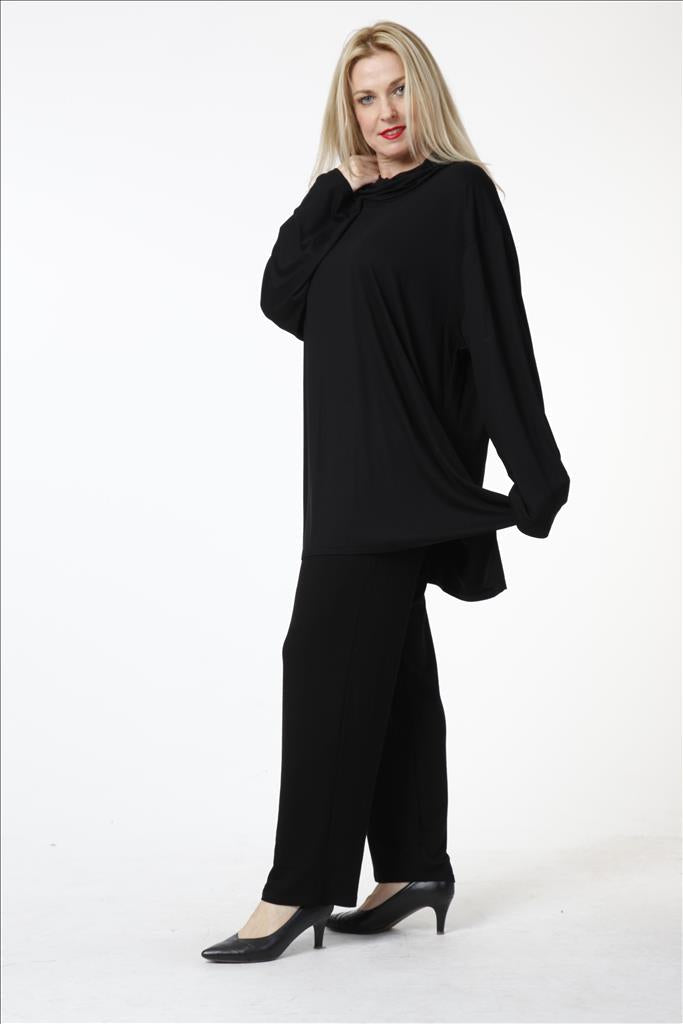 Alltags Shirt in gerader Form aus feiner Jersey Qualität, Schwarz Lagenlook Oversize Mode B2B Großhandel